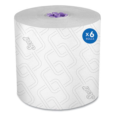 SCOTT 02001 Essential High Capacity Hard Roll Towel, 1-Ply, 8" x 950 ft, White, 6 Rolls/Cs ( PURPLE CORE INSERT ) - Hammons Supply Company LLC