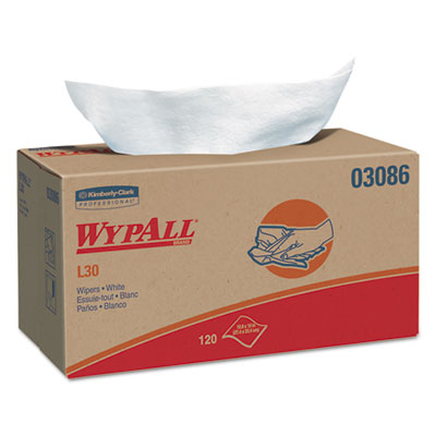 KCC WYPALL 03086 L30 Towels, POP-UP Box, 10 x 9.8, White, 120/Box, 10 Boxes/Case