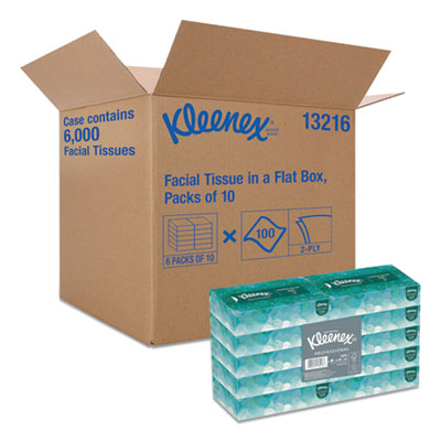 KLEENEX White Facial Tissue , 2-Ply, White, 100 Sheets/Box, 10 Boxes/Bundle, 6 Bundles/Carton