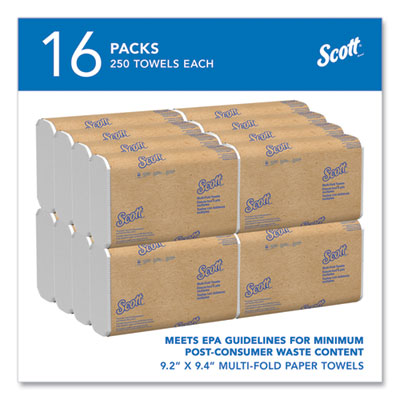 SCOTT 1804 Essential Multi Fold Paper Towels,1-Ply, White, 250x16/case (4000) (40% POST CONSUMER CONTENT) ( 1804 )