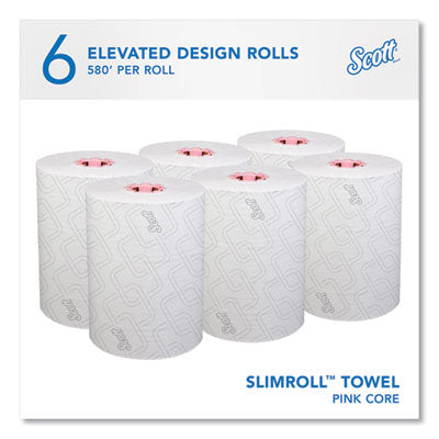 SCOTT 47032 Slimroll Towels, 1-Ply, 8" x 580 ft, White/Pink Core, 6 Rolls/Case SCOTT