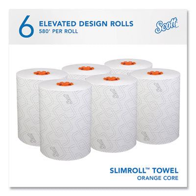 SCOTT 47035 Slimroll Towels, 1-Ply, 8" x 580 ft, White/Orange Core, 6 Roll/Case