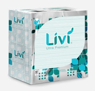 Livi Ultra Premium Facial Tissue, 2-Ply, White, Cube Box, 80 Sheets/Box, 4 Boxes/Pack, 6 Packs/Carton