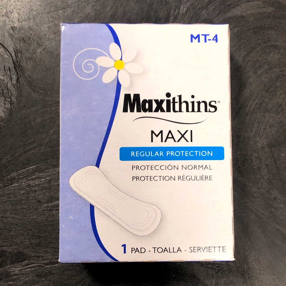 MT-4 Maxithins Vended Sanitary Napkins #4,  250 Individually Boxed