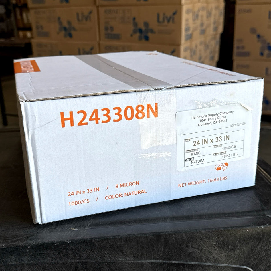 24X33 8 MICRON CLEAR LINERS 1000/CS ( 12-16 GALLON )