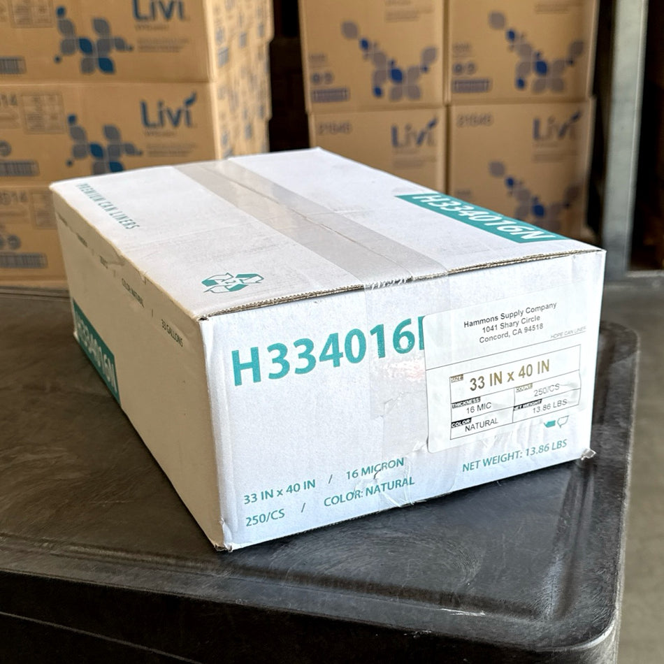 33X40 16 MICRON CLEAR LINERS 250/CS ( 33 GALLONS )