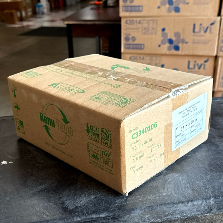 COMPOSTABLE 33x40 1.0 mil GREEN 32gal BAGS 100/CS