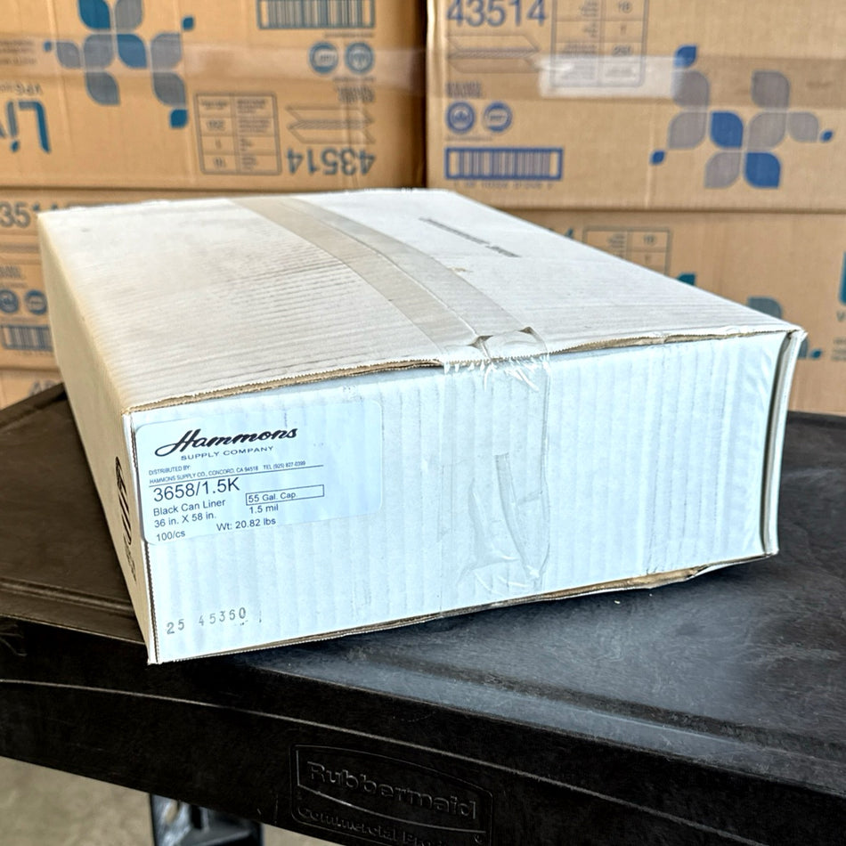 36X58 BLACK 1.5 MIL LINERS 100/CS (55 GALLON)