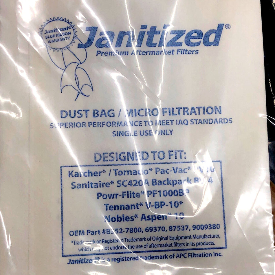10qt PAPER FILTER BAGS FOR PF1000BP BACKPACK VACUUM 10/PKG
