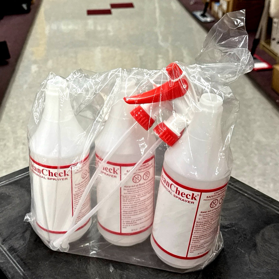 Tolco CleanCheck HDPE 32oz. Bottles with White/Red Trigger Sprayers Imprint 3 / pk (MULTI PACK)