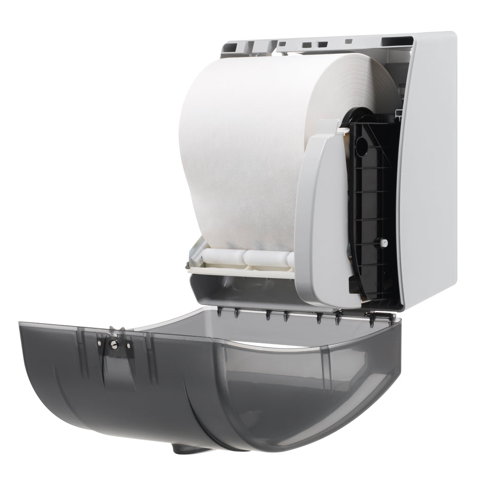 PUSH PADDLE ROLL TOWEL DISPENSER SMOKED BLACK