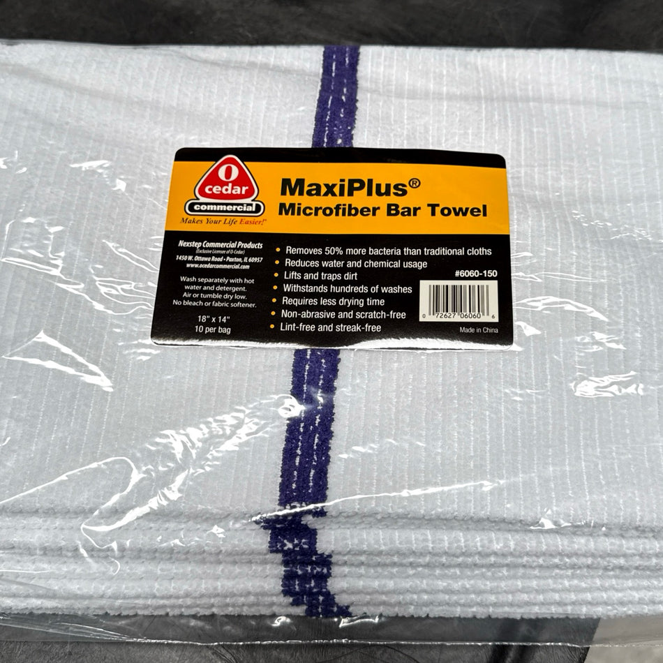 WHITE Microfiber Bar Towel 14" x 18" cloth (10/pkg) (composed of 80% polyester and 20% polyamide)