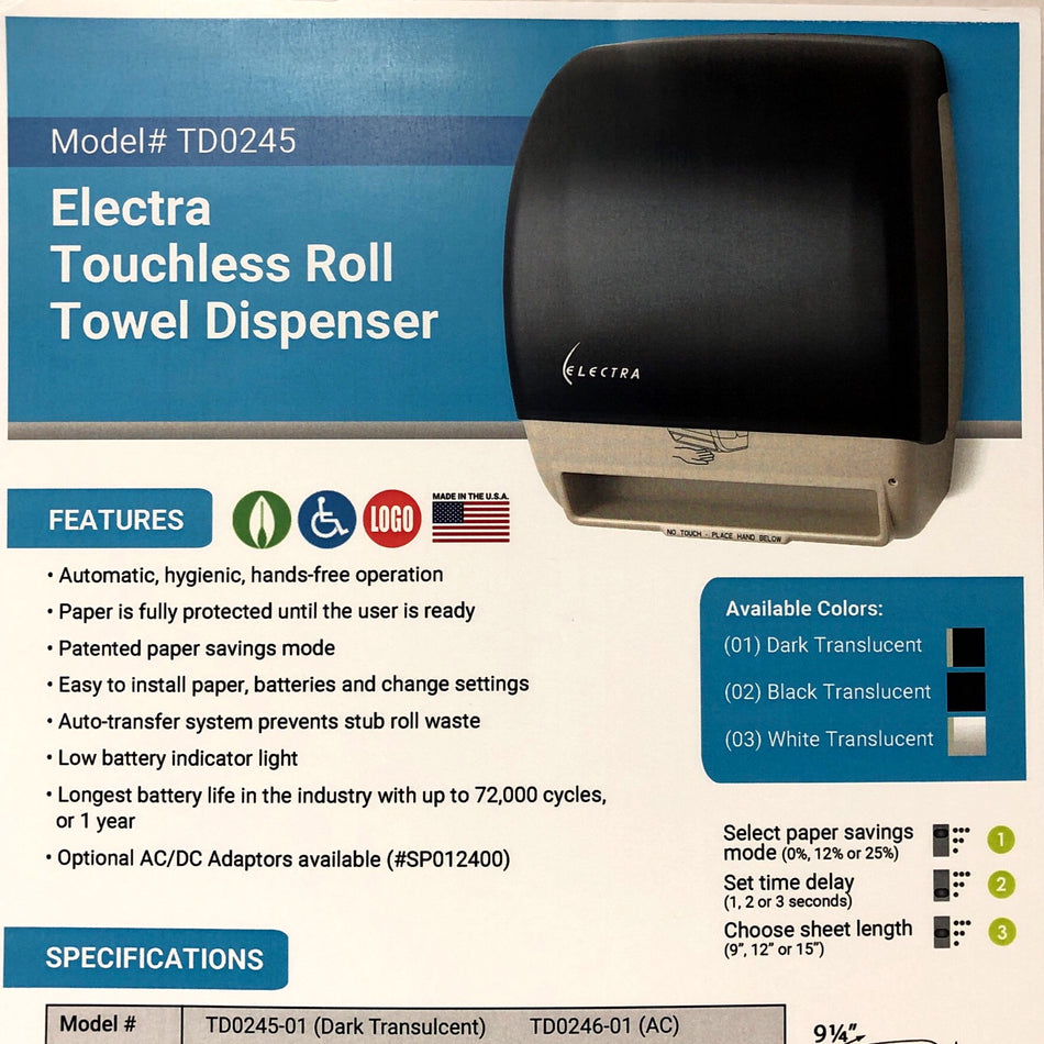 ELECTRA TOUCHLESS UNIVERSAL ROLL TOWEL DISPENSER (TD0245) PALMER FIXTURE