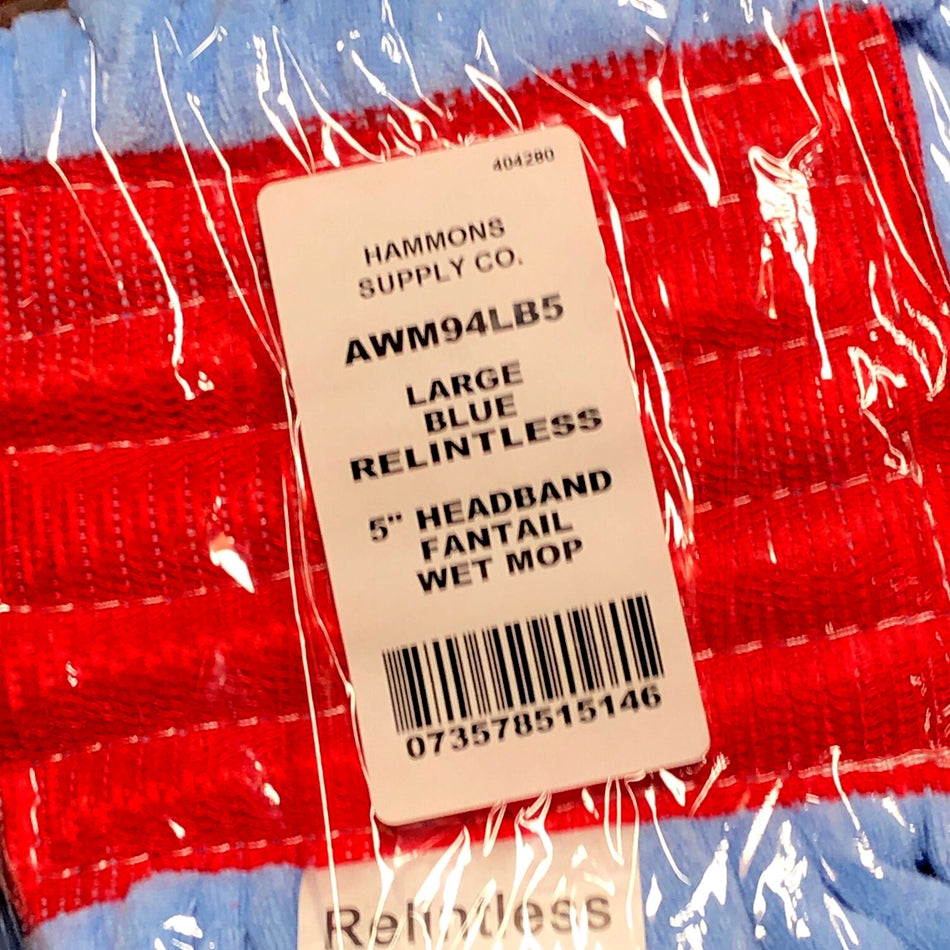 LARGE BLUE RELINTLESS MICRO FIBER MOP W/ 5" BAND, LOOPED & BANDED
