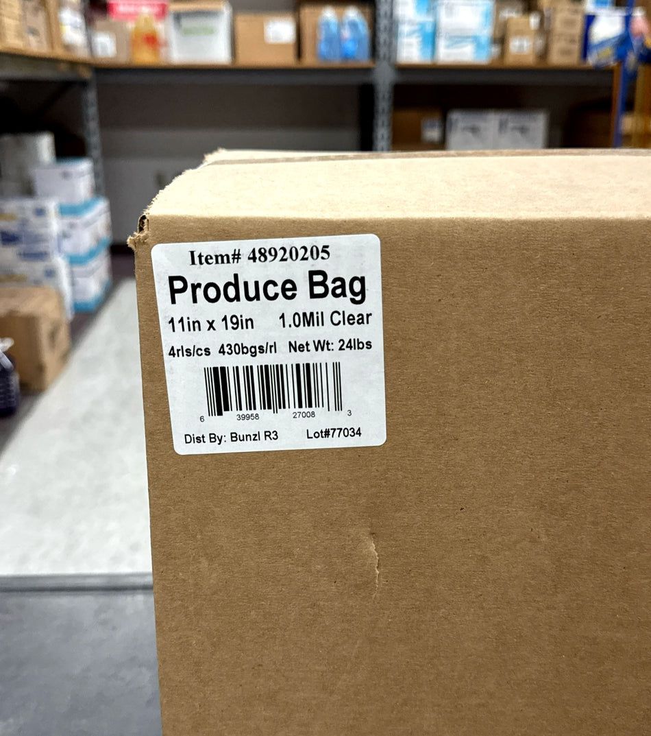 11X19 1.0 MIL CLEAR PRODUCE BAGS  4ROLLSx430/CS (1720 BAGS/CASE)