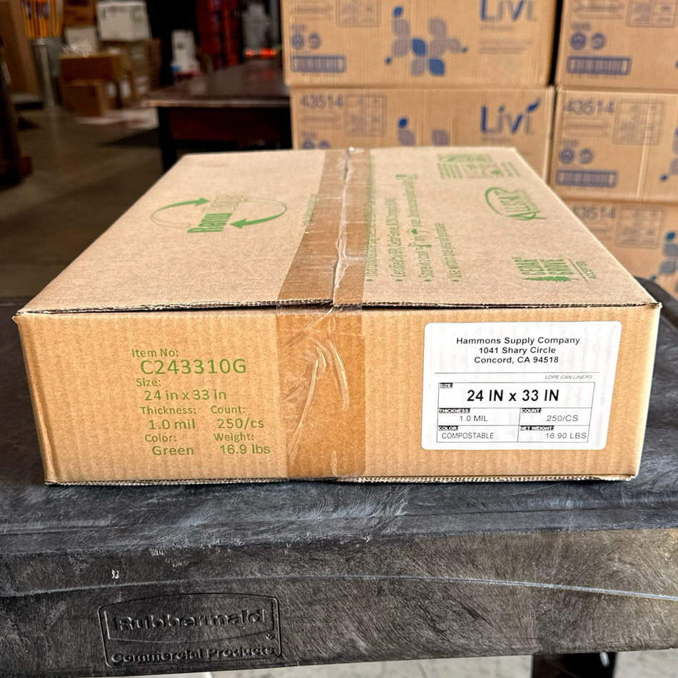 COMPOSTABLE 24 X 33 1.0 MIL GREEN 13GAL LINERS 250/CS