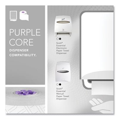 SCOTT 02001 Essential High Capacity Hard Roll Towel, 1-Ply, 8" x 950 ft, White, 6 Rolls/Cs ( PURPLE CORE INSERT ) - Hammons Supply Company LLC