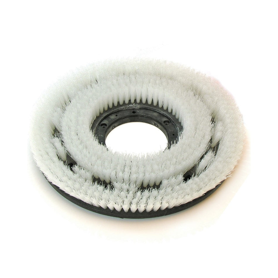 11" STIFF NYLON MaxiPlus® .030" Rotary Scrub Brush WHITE BRISTLES FOR 13" MACHINE.  Cleans medium soils on concrete and decorative floors; nylon will not scratch tile, terrazzo, or coated surface.  (CLUTCH PLATE NOT INCLUDED)