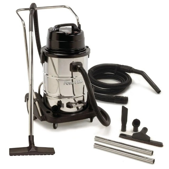 POWR-FLITE PF57 20gal STAINLESS SSTEEL DUAL MOTOR WET & DRY VACUUM W/ TOOLS 190CFM 80"WL