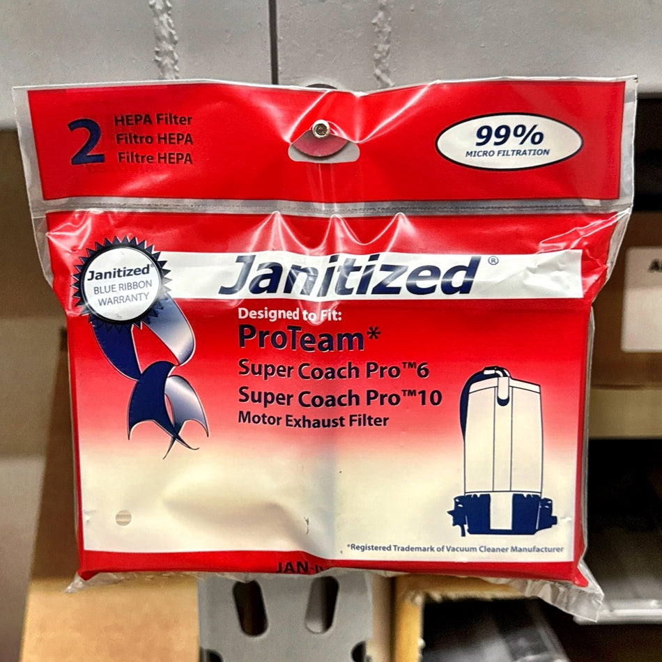 HEPA Filter for ProTeam * Super Coach * Pro 6 Qt. & 10 Qt. , GoFree * Pro & ProVac (2 FILTERS PER PACKAGE)  (107315)
