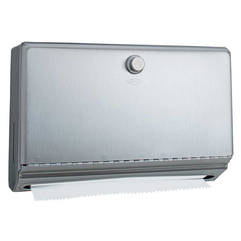 STAINLESS STEEL MULTIFOLD PAPER TOWEL DISP W/ KNOB LOCK ( SHORT ) BOBRICK 2621