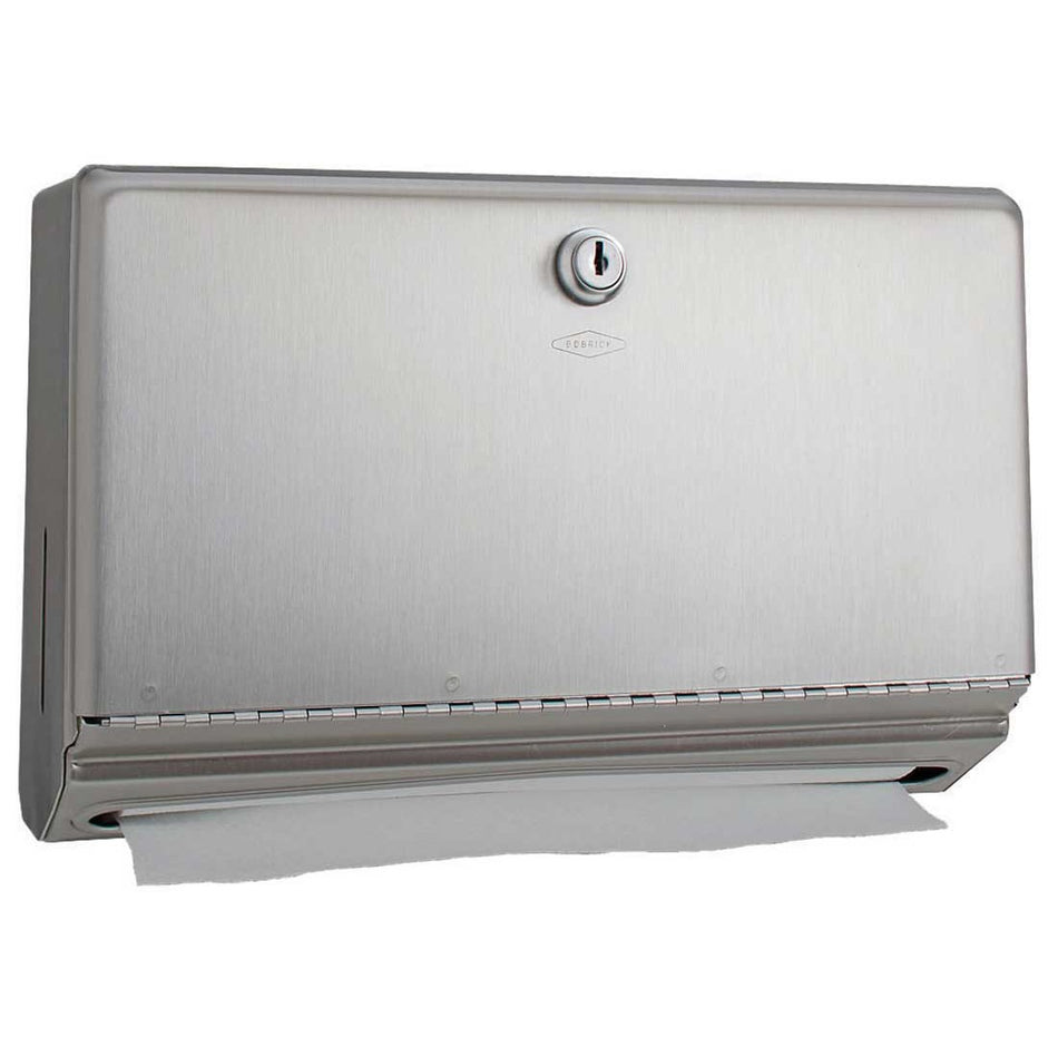STAINLESS STEEL MULTIFOLD PAPAER TOWEL DISPENSER W/ KEY LOCK ( SHORT ) BOBRICK 26212