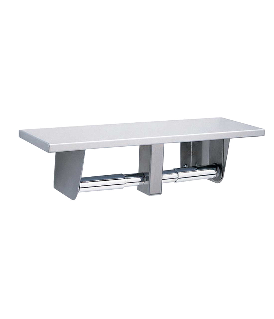 BOBRICK B2840 TOILET TISSUE DISPENSER (DUAL ROLL) W/ UTILITY SHELF (STAINLESS STEEL)