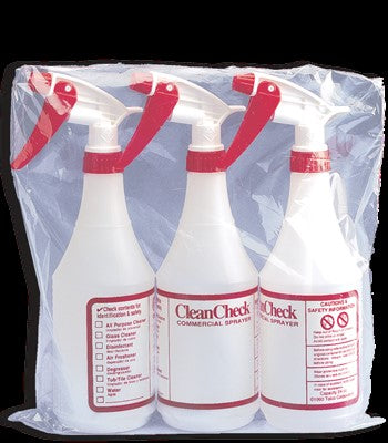 Tolco CleanCheck HDPE 32oz. Bottles with White/Red Trigger Sprayers Imprint 3 / pk (MULTI PACK)