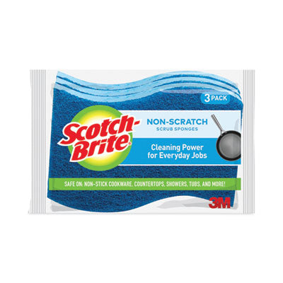 BLUE Non-Scratch Multi-Purpose Scrub Sponge, 4.4" x 2.6" x .8", 3/Pack