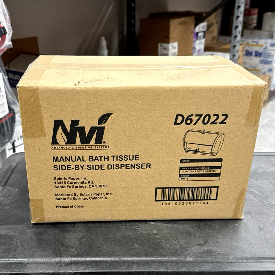 NVI WHITE SIDE BY SIDE LOCOR (CORELESS) TOILET TISSUE DISPENSER