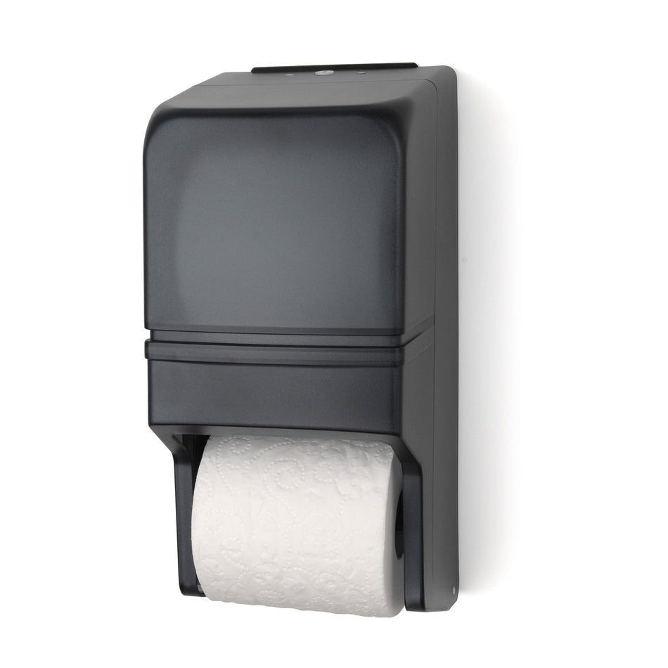 TWO ROLL VERTICAL STANDARD TOILET TISSUE DISPENSER (RD0025) DARK TRANSLUCENT PALMER FIXTURE