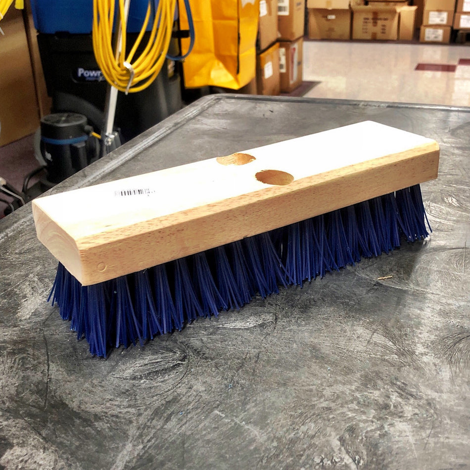 10” DECK SCRUB WITH WOOD BLOCK ( STIFF BLUE )