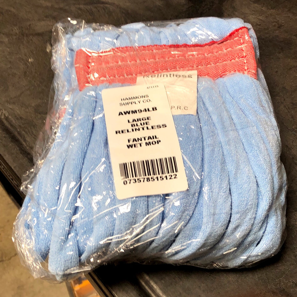 LARGE BLUE RELINTLESS MICRO FIBER MOP W/ 1" BAND, LOOPED & BANDED