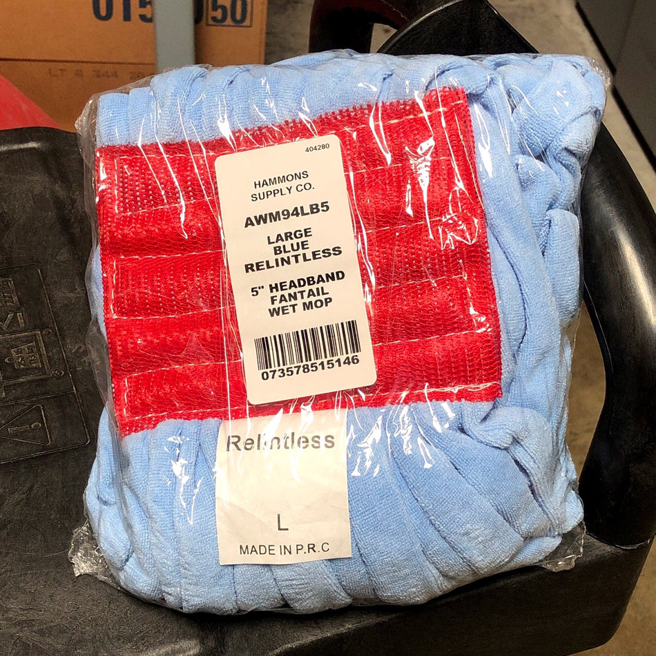 LARGE BLUE RELINTLESS MICRO FIBER MOP W/ 5" BAND, LOOPED & BANDED